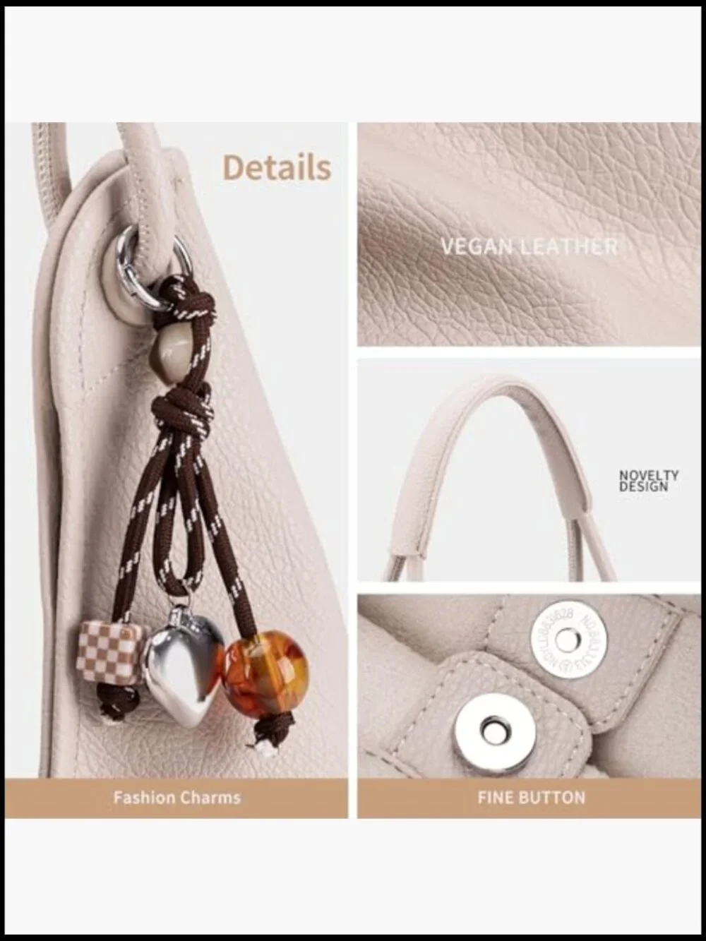 Hobo Purse Slouchy Shoulder Bag Vegan Leather with Charm and Small Purse